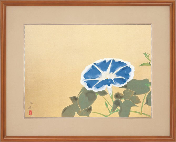 作者不詳「あさがお」額装6号 ●岩彩作品 落款 鮮やかな朝顔の図です● 作者不詳「あさがお」額装6号 ○岩彩作品 落款 鮮やかな朝顔の図です