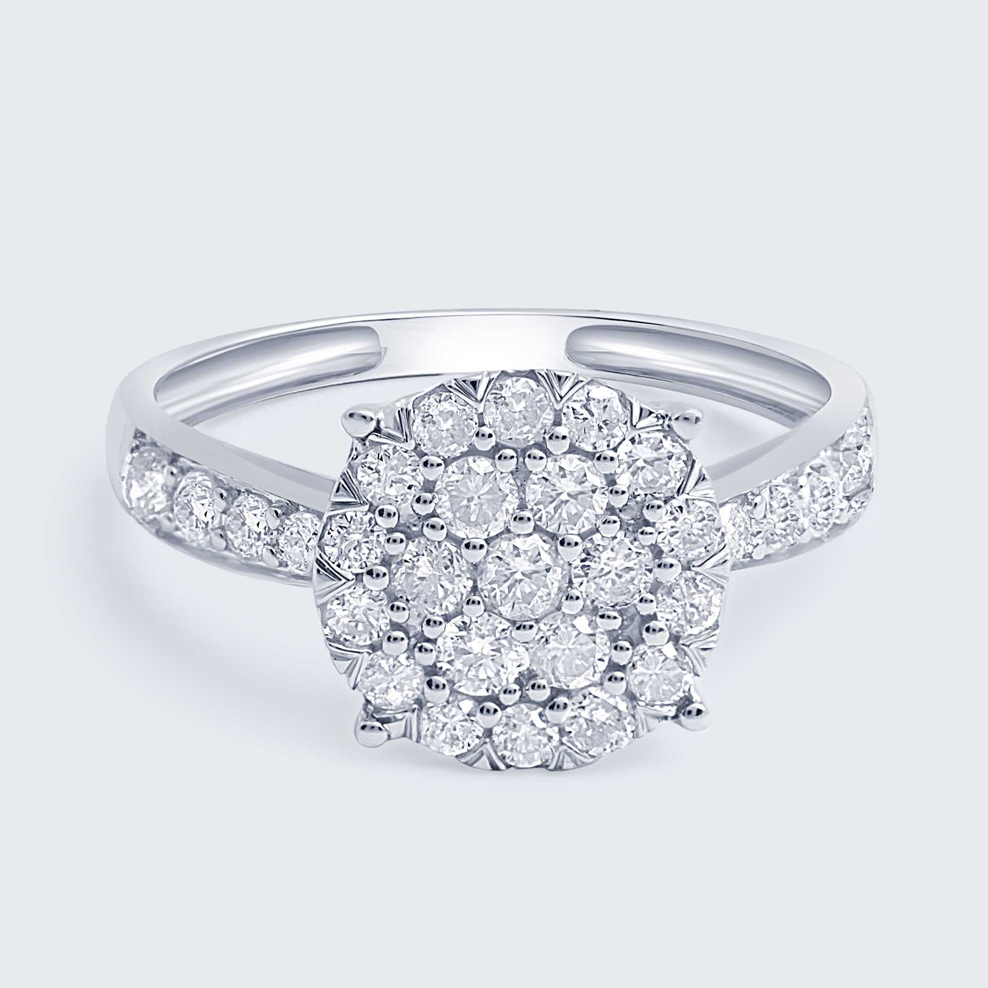 クラスター ダイヤモンド リング – K18WG、0.75ct