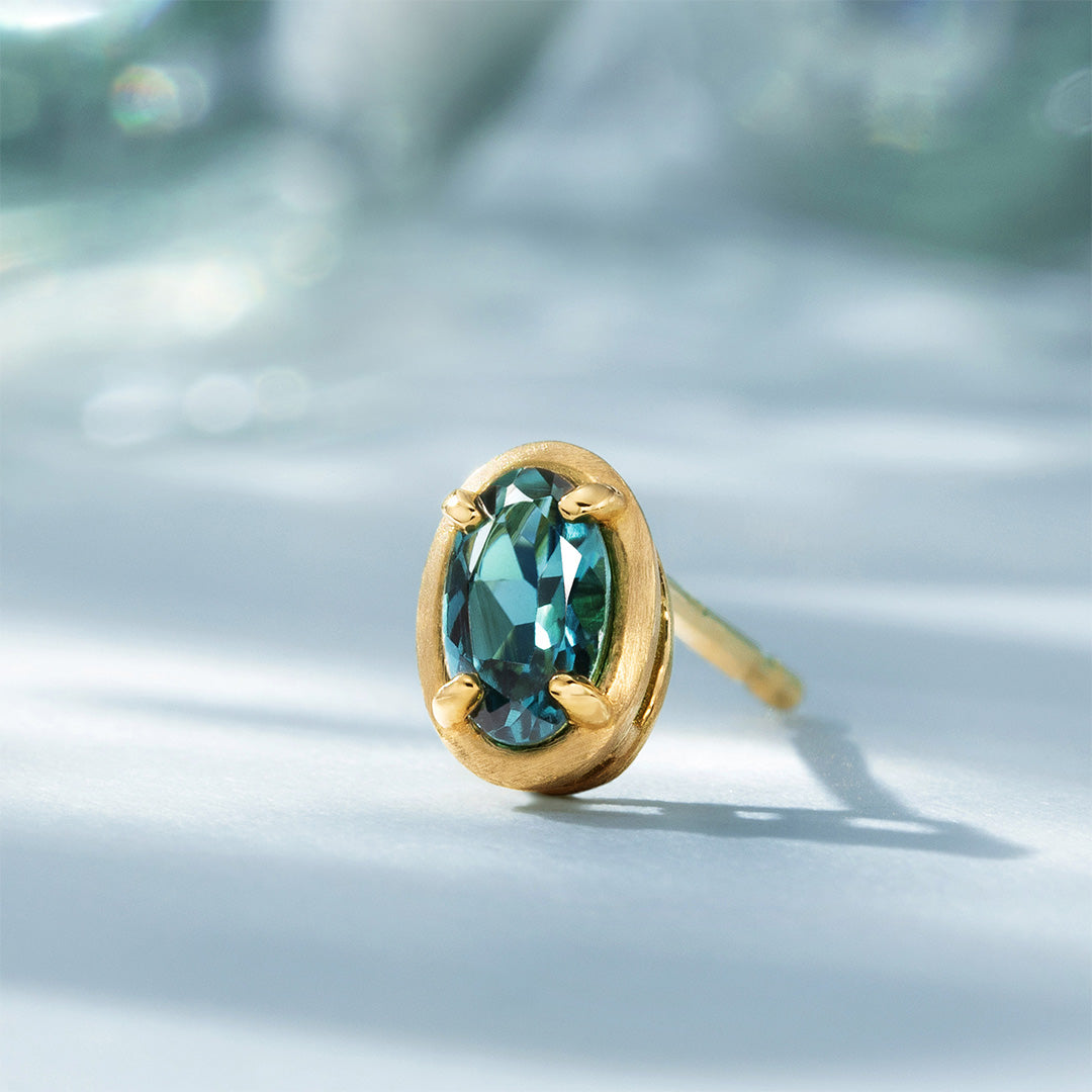 ビズー公式】ブルートルマリン(インディゴカラー) K18/PTピアス(片耳