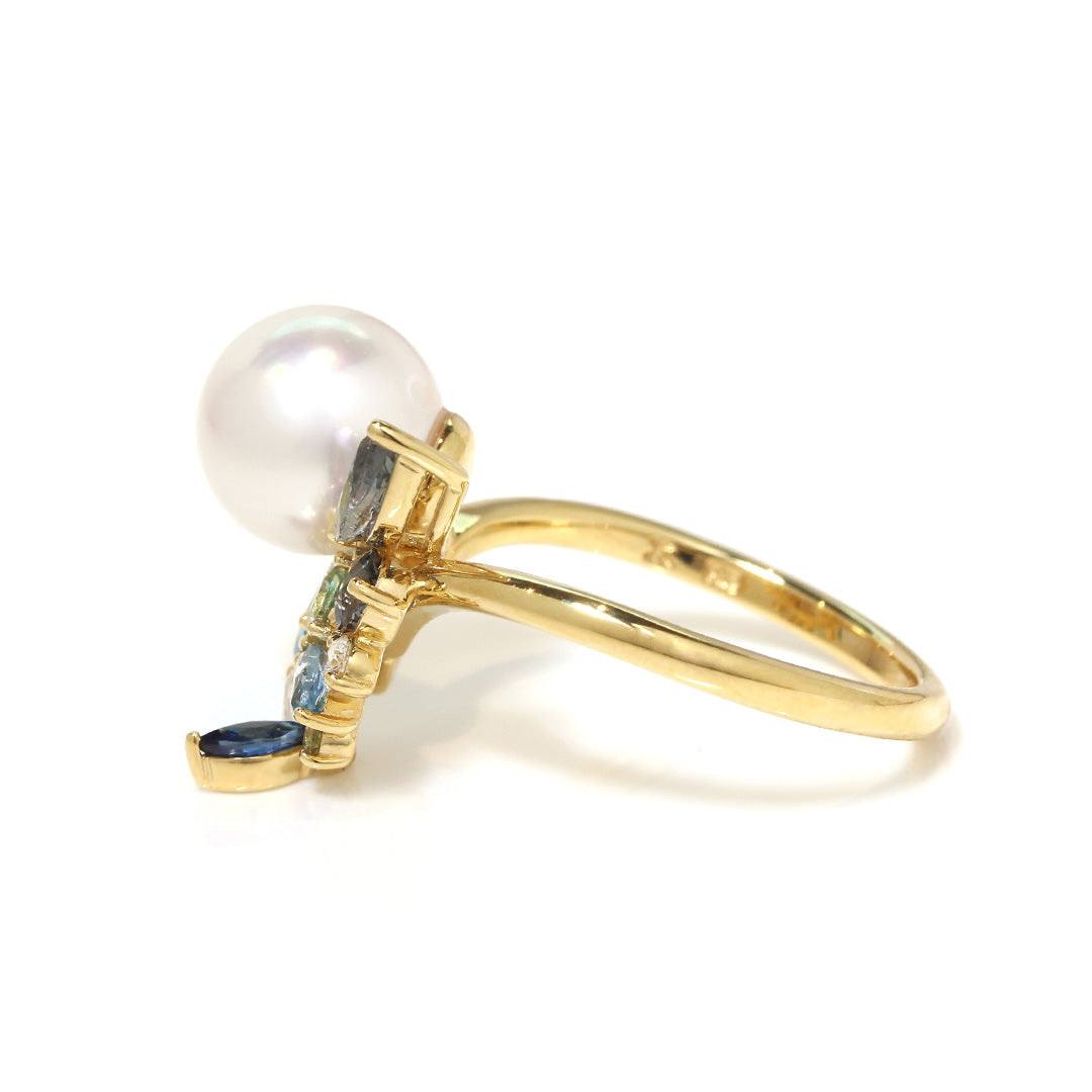 ビズー公式】あこや真珠×マルチカラージュエル K18/PTリング