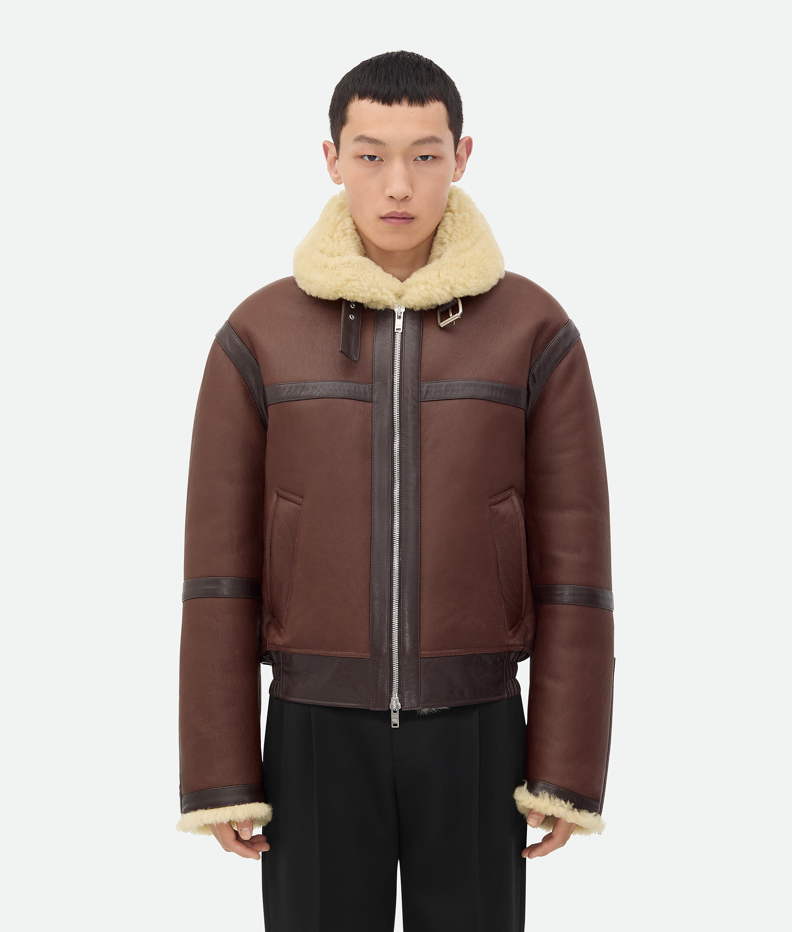 Men's Shearling Aviator Blouson in Bitter chocolate/birch