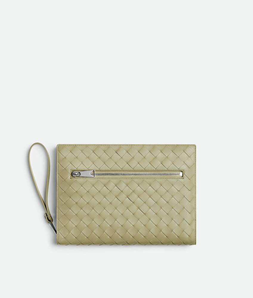 Men's Small Intrecciato Document Case With Wristlet in Travertine