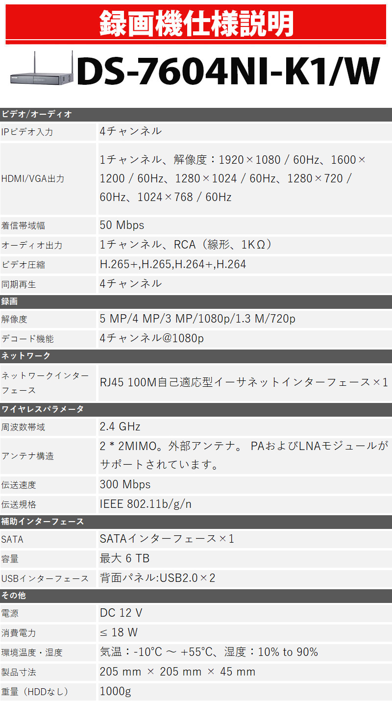 防犯カメラ NVRレコーダー wifi 500万画素 HIKVISION 日本語マニュアル