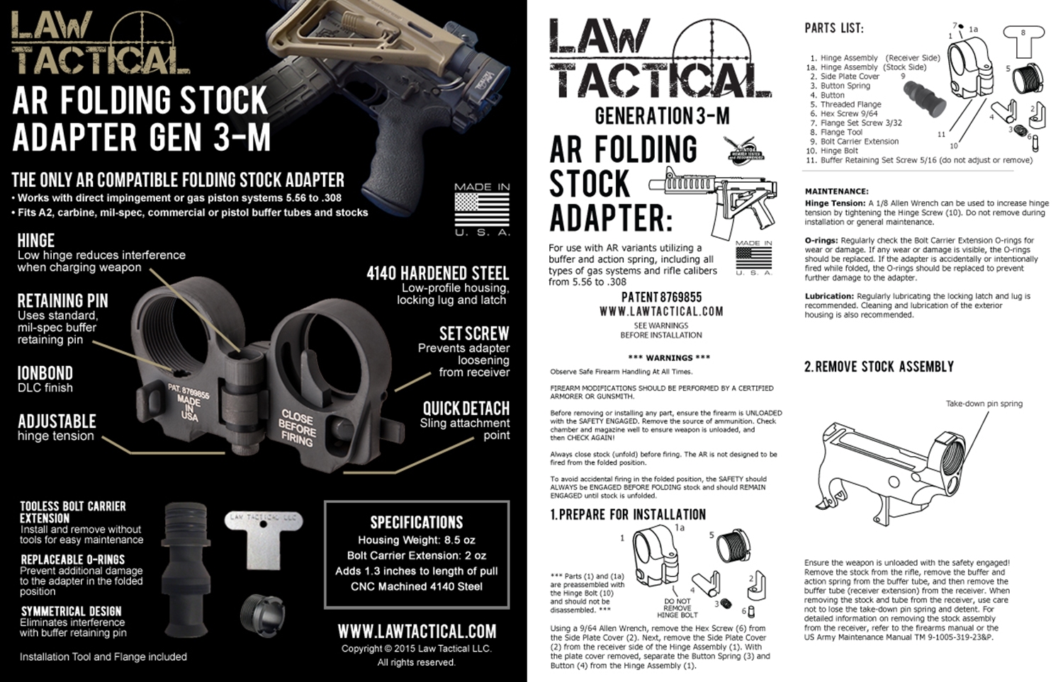 実物 LAW TACTICAL GEN 3-M AR FOLDING STOCK ADAPTER