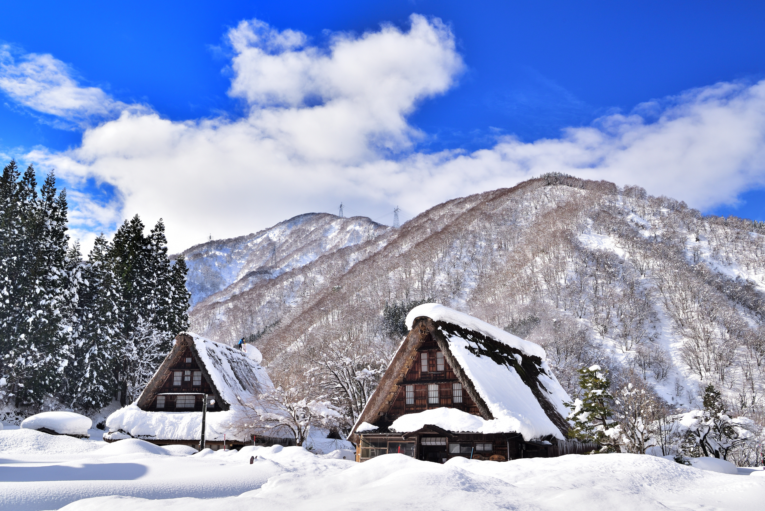 冬の合間に広がる奇跡の蒼空の中で暮らすのは、大雪で覆われた五箇山で
