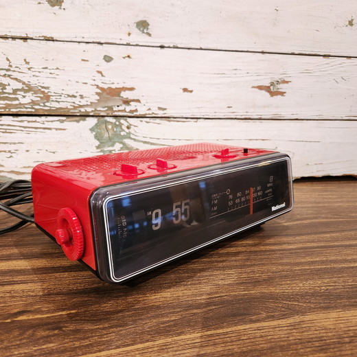 昭和レトロ ナショナルラジオ付きパタパタ時計（クロックラジオ