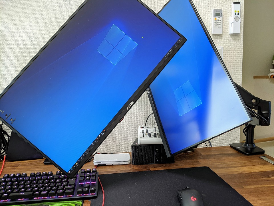 ゲーミングモニターASUS VG258QRをモニタアームに設置。PCスペックが