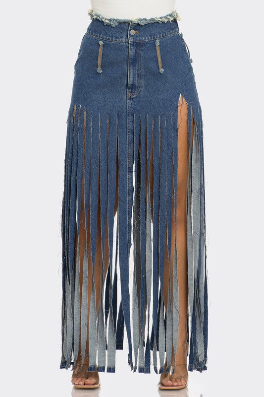 Bohemian Rhapsody Fringe Denim Skirt – Blacque Onyx Apparel