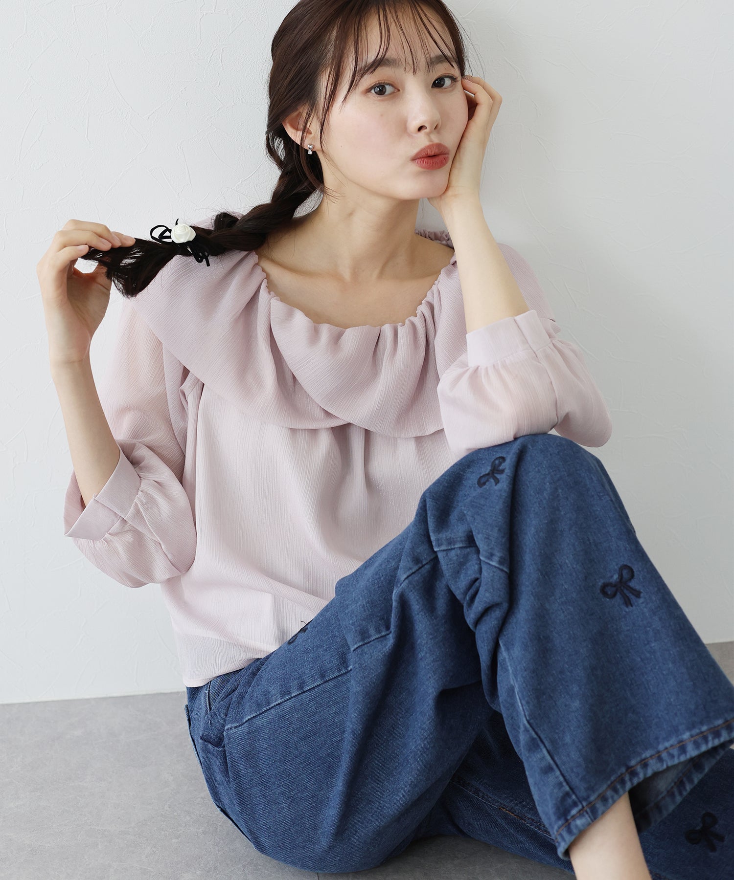 SALE】リボン刺繍ワイドデニムパンツ – BLUE ONLINE