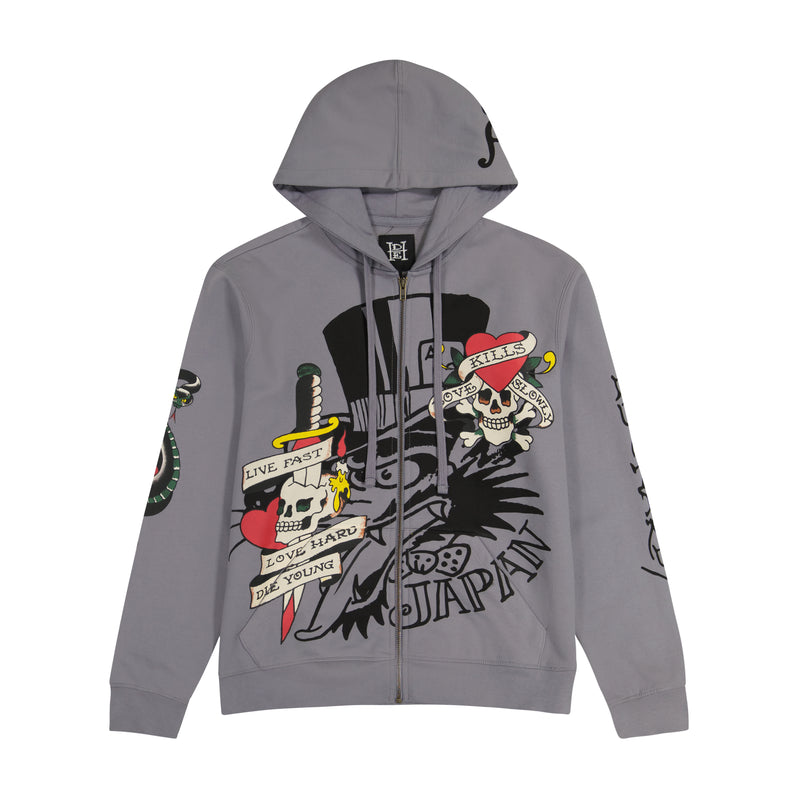 ED HARDY LKS SKULL MENS FULL ZIP UP HOODIE – BLUE CITY NYC