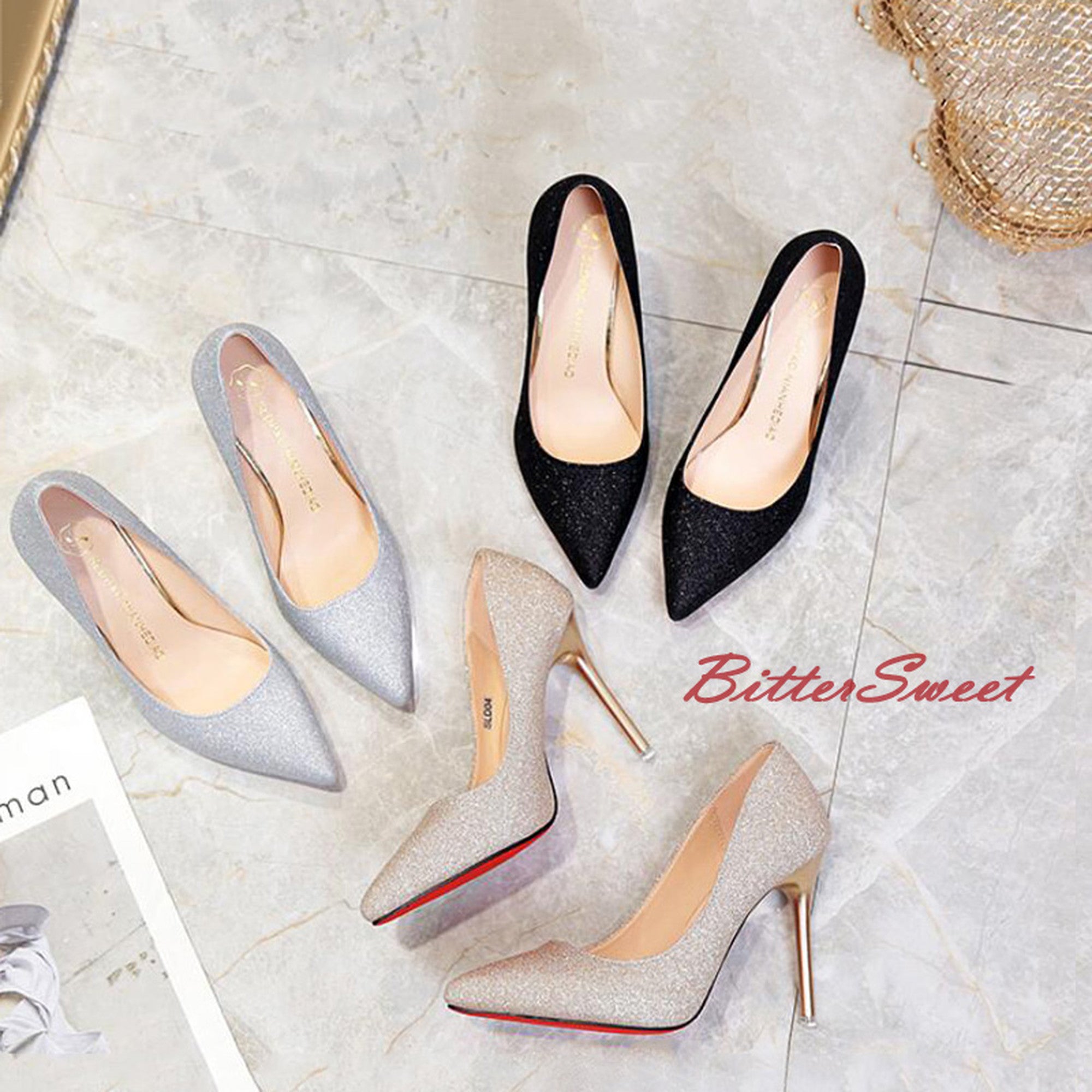 sho1】キラキラグリッターパンプス【ヒールの高さ：4cm/7cm/9.5cm