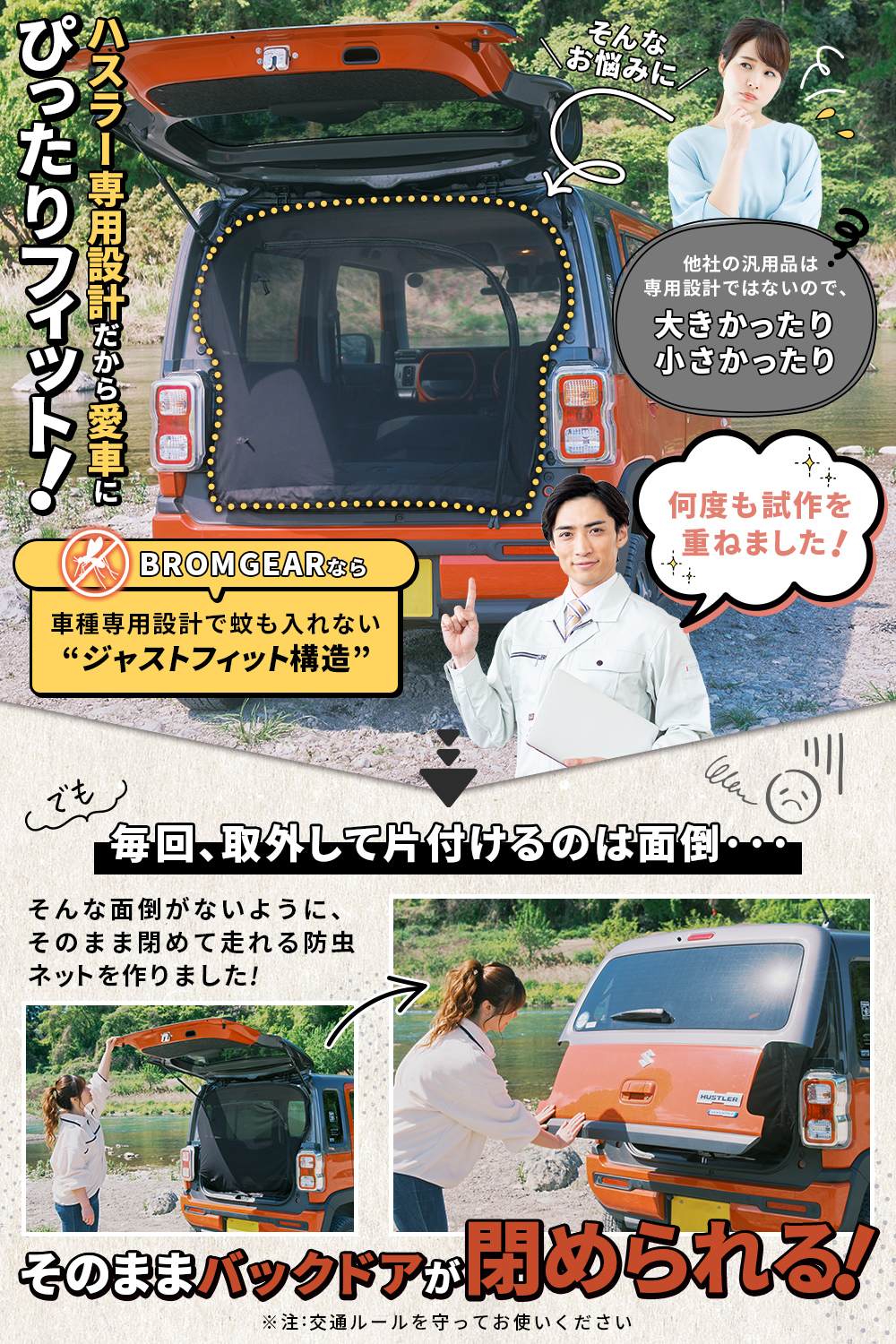 ハスラー専用設計 バックドア用 防虫ネット カー用品 車中泊 キャンプ