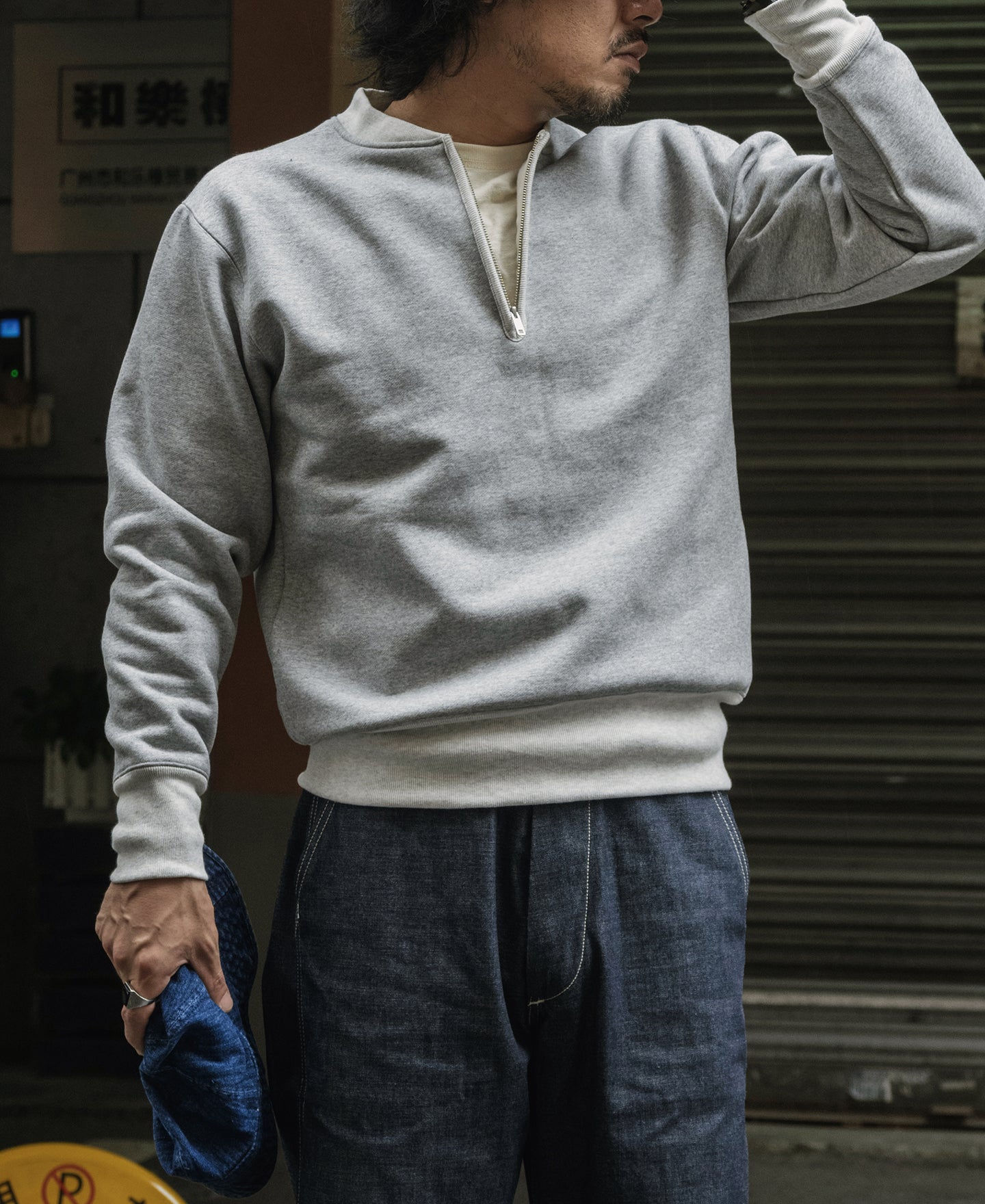 Motorcycle Racing Half-Zip Heavyweight Fleece Sweatshirt - Gray