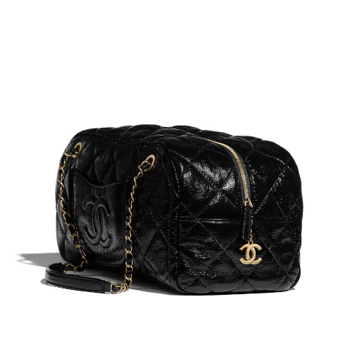 シャネル ラージボーリング バッグ シャイニー クランプル カーフ