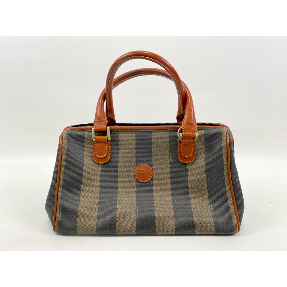 フェンディ ペカン柄 ミニボストンバッグ ブラウン×黒 キャンバス