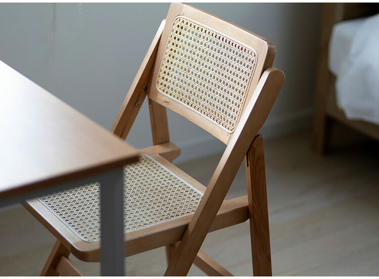 フォールディングチェア 折り畳み式 天然木 ラタン 幅42 奥行49 高さ