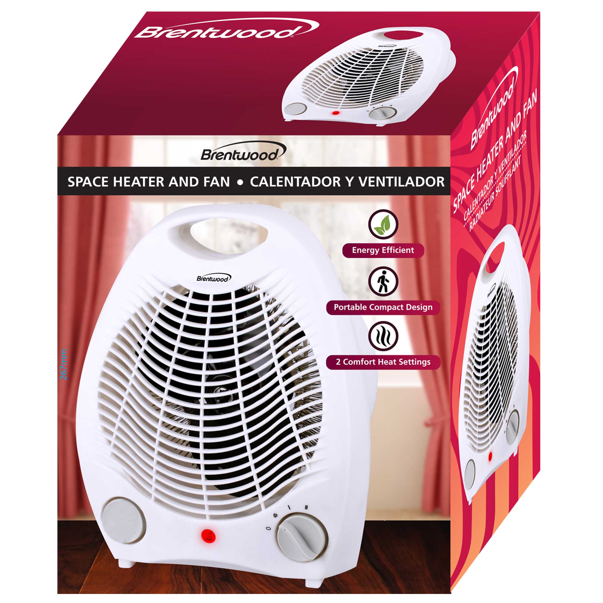 Brentwood H-F302W 1500-Watt Portable Electric Space Heater and Fan