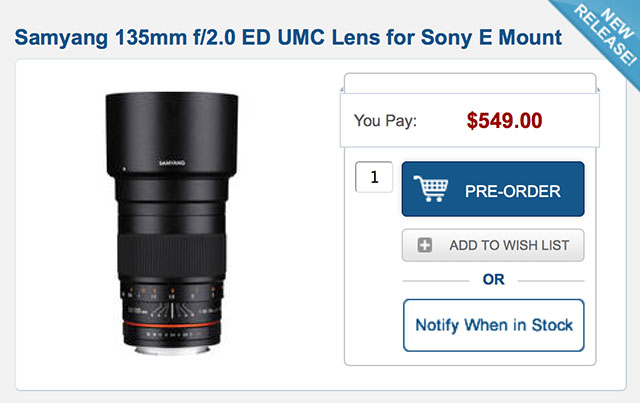 Samyang / Rokinon Announce 135mm F2 Manual Focus Lens