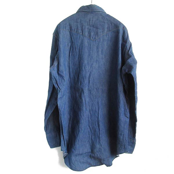 80s USA製 Wrangler ラングラー デニム ウエスタンシャツ 濃紺 16-1/2