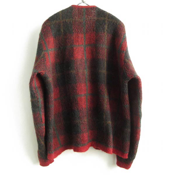 60's USA製 Jantzen 好配色 モヘアカーディガン 赤系 チェック柄 L 毛
