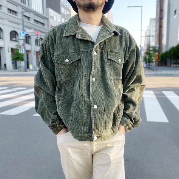 90s GAP オールド ギャップ 太畝 コーデュロイ ジャケット 緑系 2XL