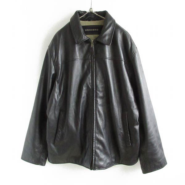 90s DOCKERS ドッカーズ レザー ジャケット 黒 L レザーコート ミドル