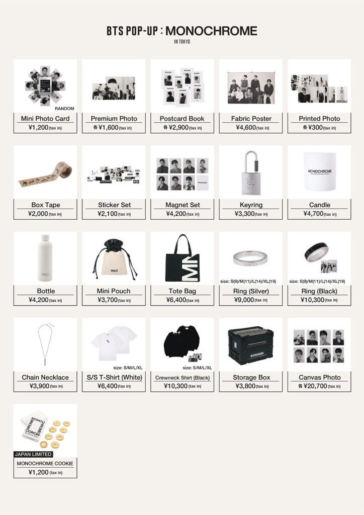 BTSのポップアップストア「MONOCHROME」のグッズラインナップがついに