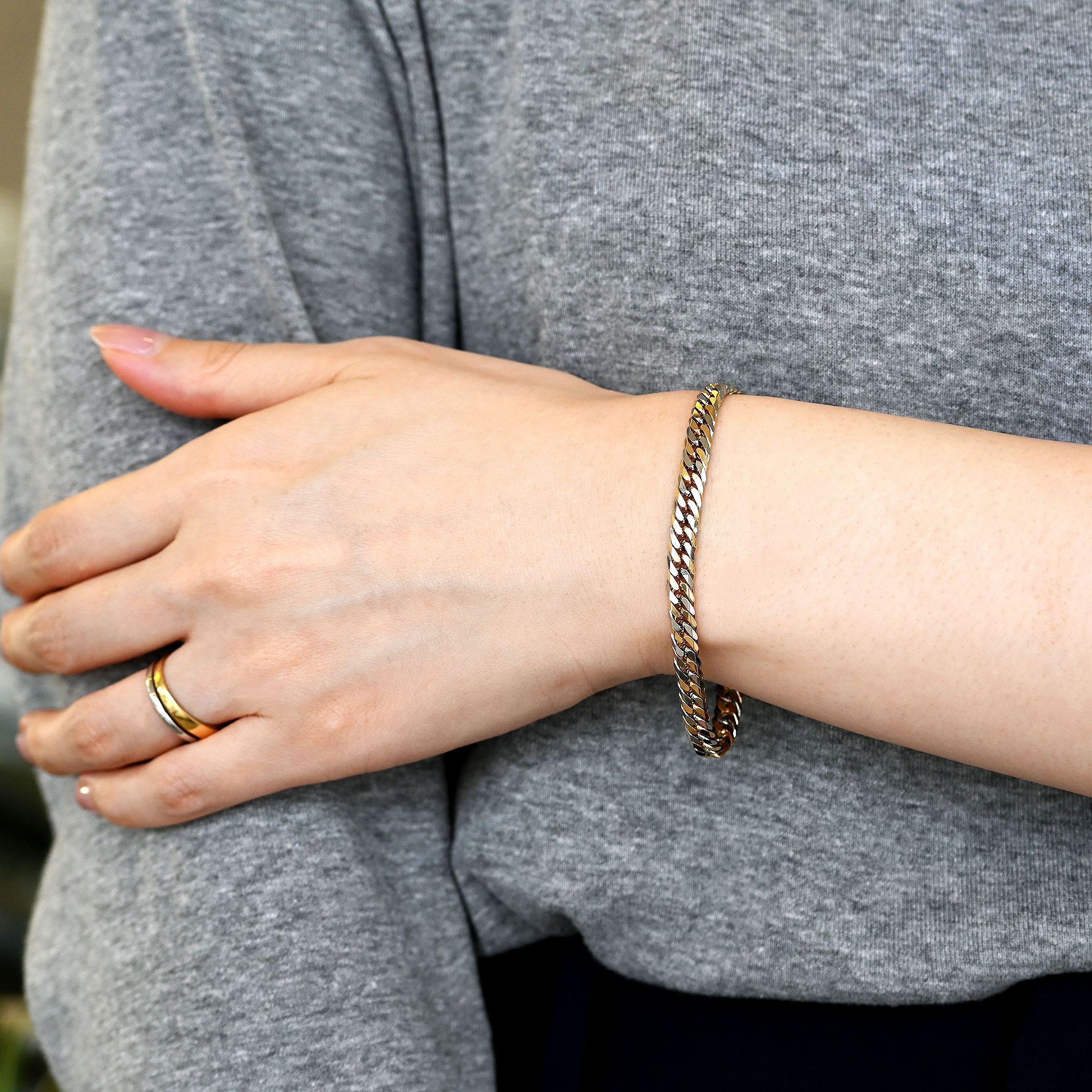 18金 プラチナ コンビ K18/Pt850 喜平ブレスレット 6面ダブル18g18cm