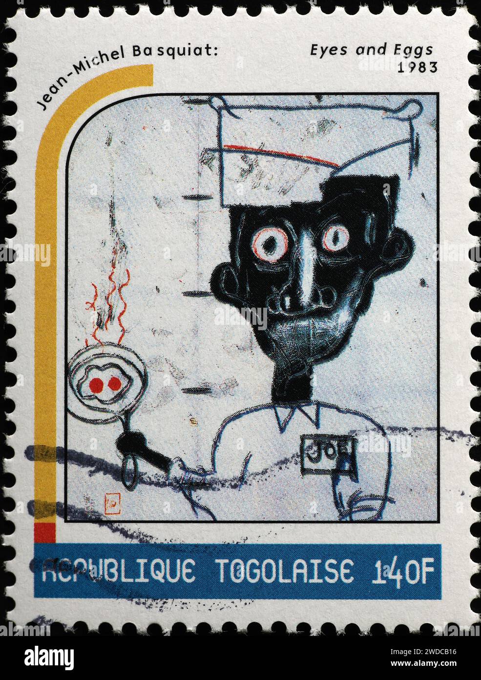 Eyes and eggs' by Jean-Michel Basquiat on postage stamp Stock