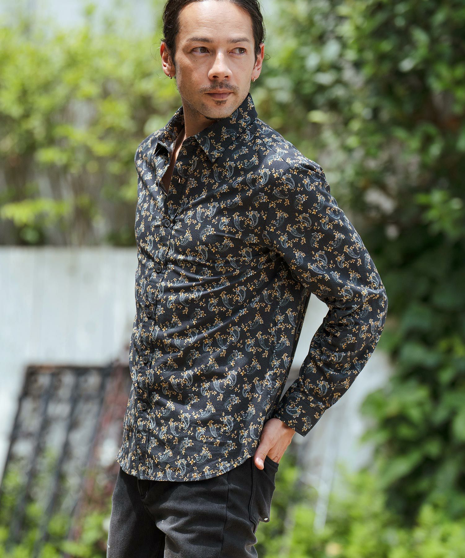 50%OFF【CAMBIO(カンビオ)】ペイズリーフラワー総柄ブロードシャツ(CMB