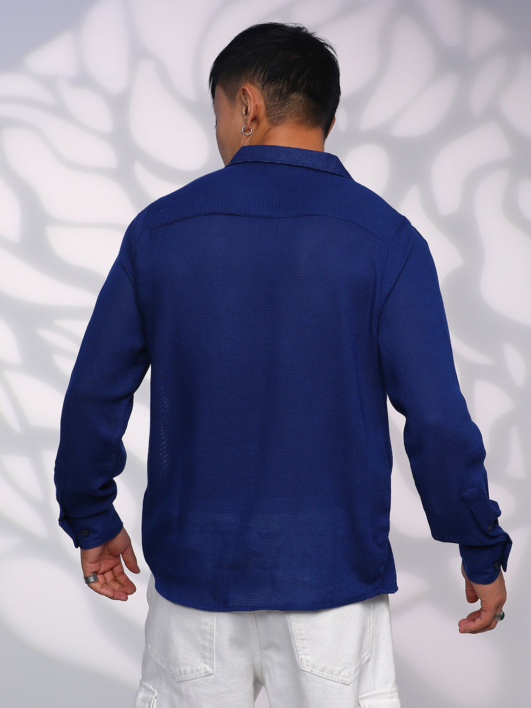 ₹899 | Campus Sutra men's Indigo Blue Solid Woven Shirt - Campussutra