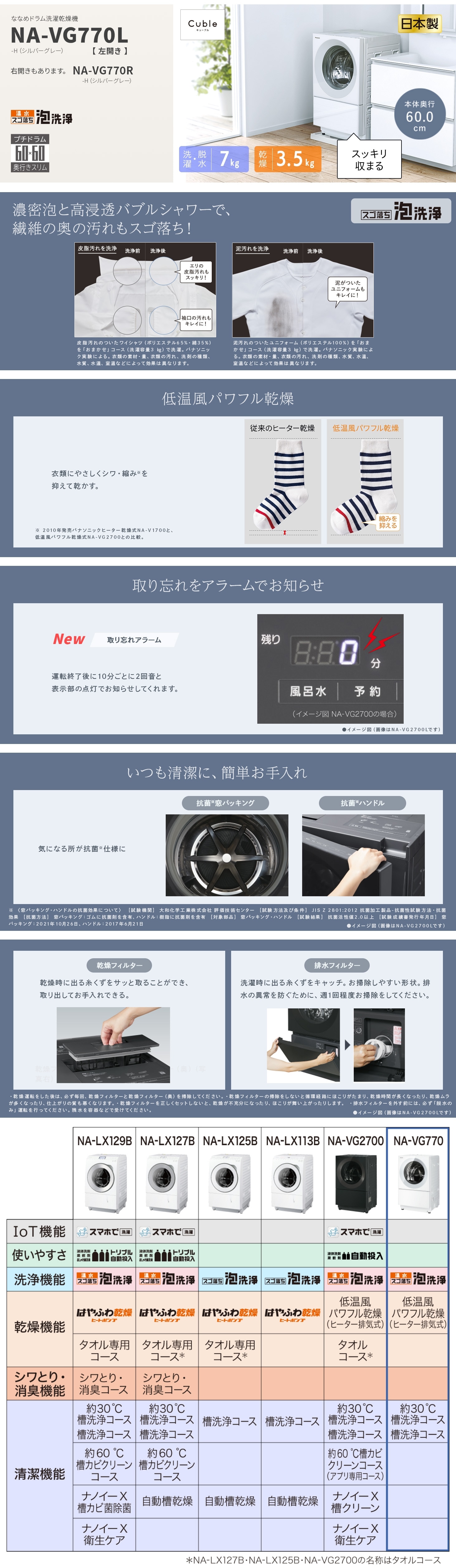 パナソニック NA-VG770L-H ななめドラム式洗濯乾燥機 (洗濯7kg・乾燥
