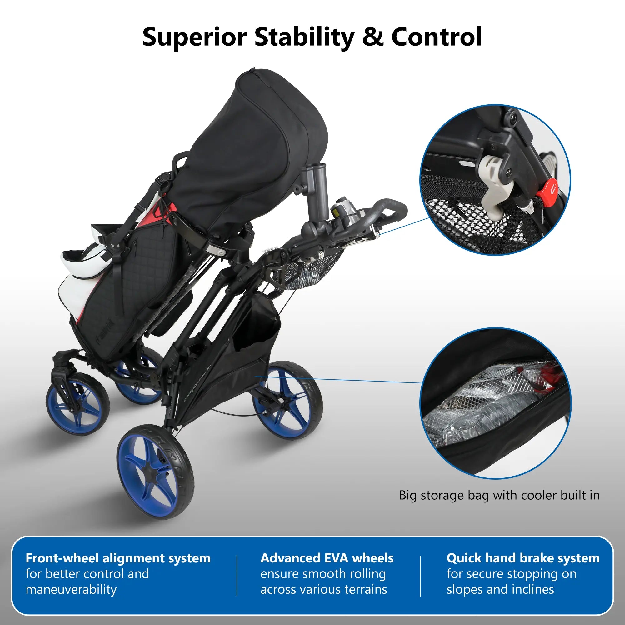 CaddyTek CaddyCruiser ONE Tour Golf Push Cart | 4-Wheel Stability & Sw