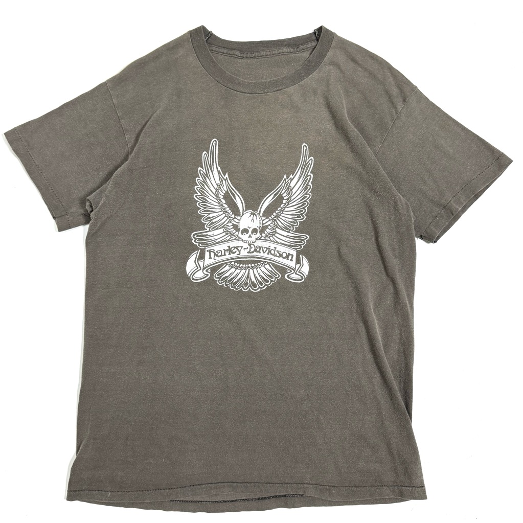 80s HARLEY DAVIDSON SKULL WING BIKER Tee. | 古着屋【True vintage