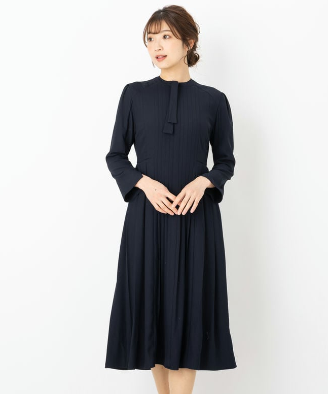 CELFORD セルフォード ボウタイプリーツワンピース ネイビー系 | 結婚