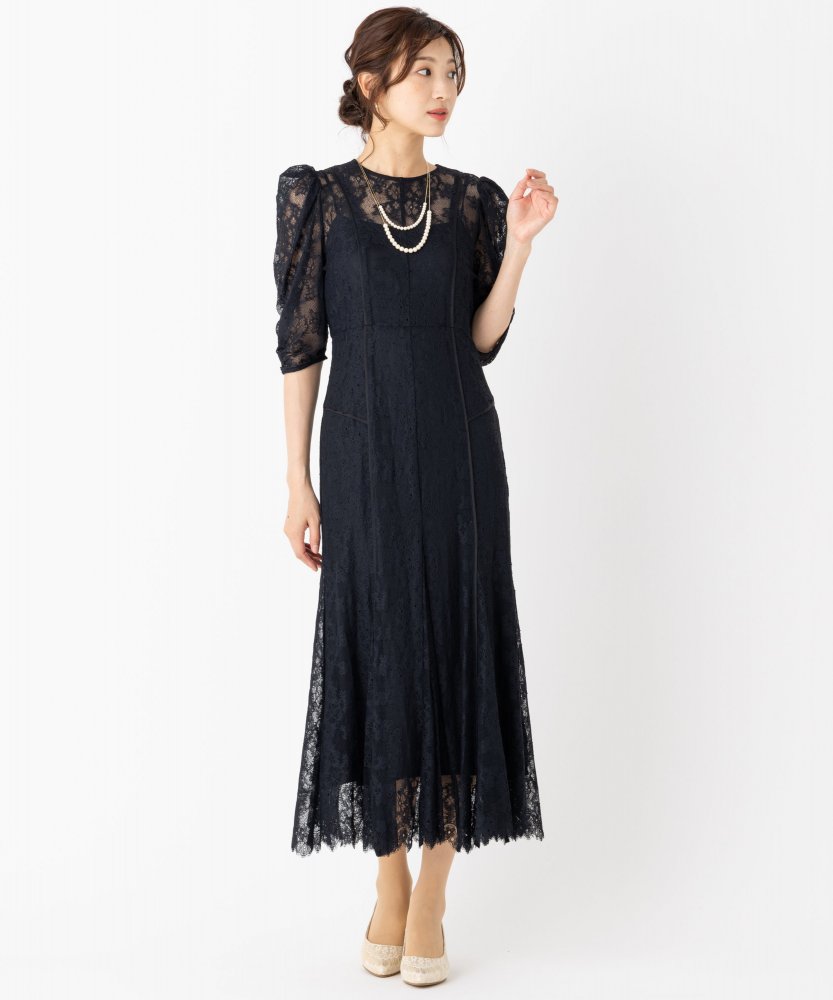 FRAY I.D フレイアイディー パイピングフラワーレースドレス ブラック