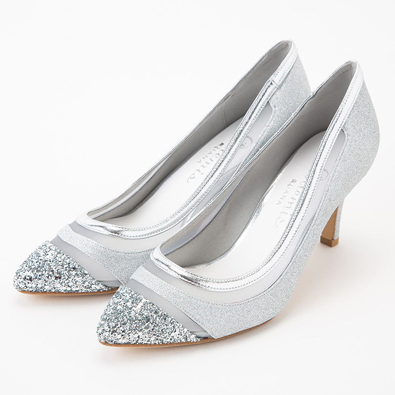 DIANA ダイアナ グリッターチュールパンプス シルバー系 | 結婚式