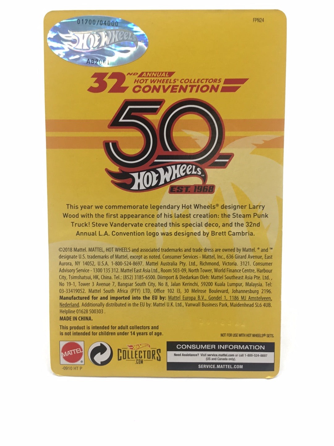 Hot wheels 32nd annual collectors Convention Steam Punk Truck 1700