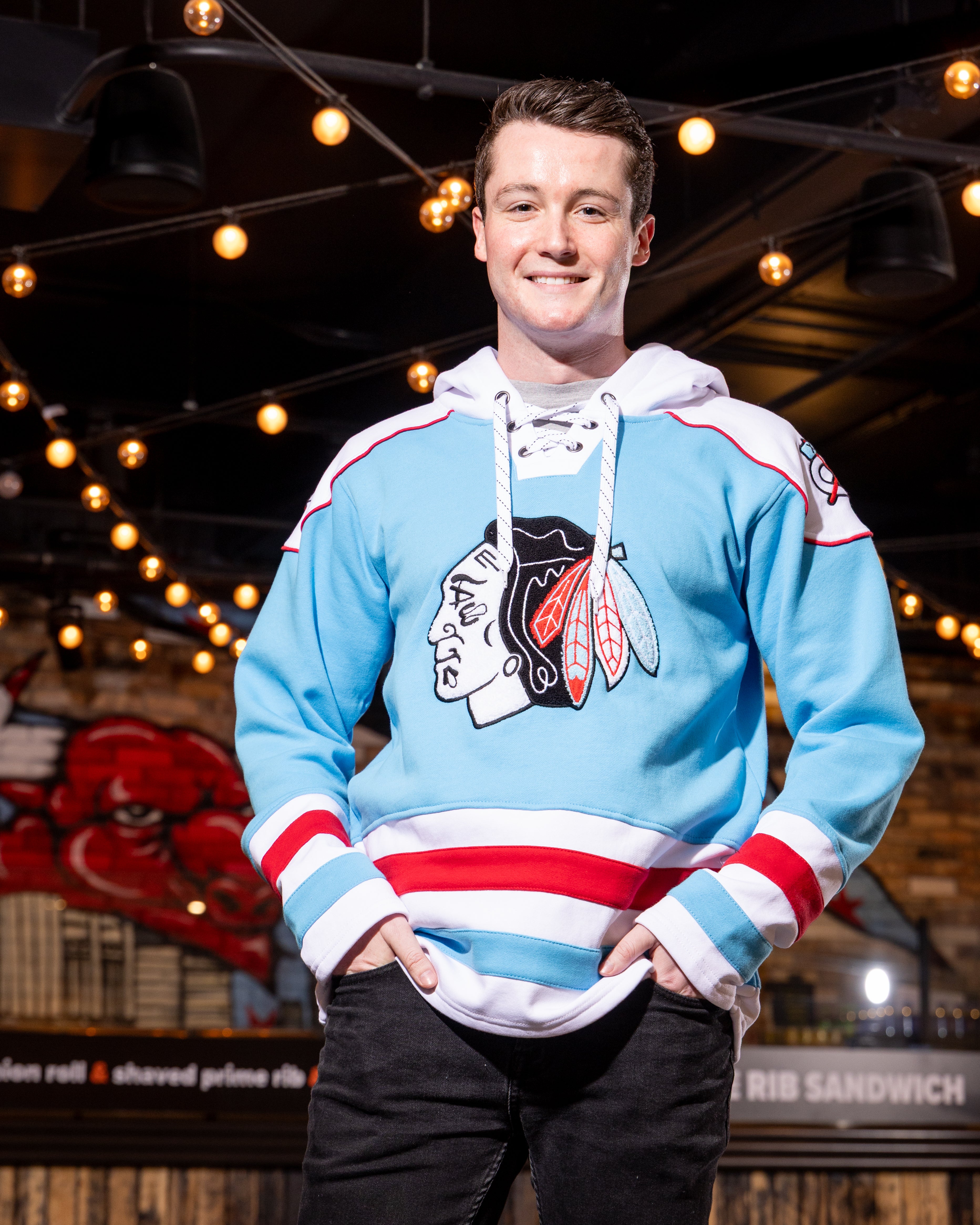 Four Stars Chicago Blackhawks Primary Stripe Lace Up Jersey Hoodie