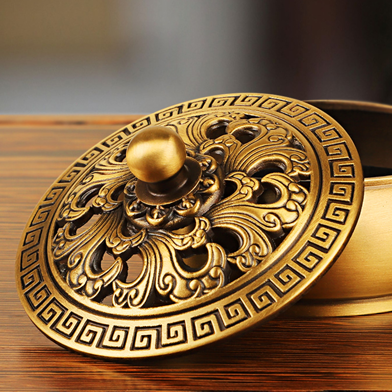 Pure copper incense burner with lid 纯铜香炉带盖平底三足小香炉家用