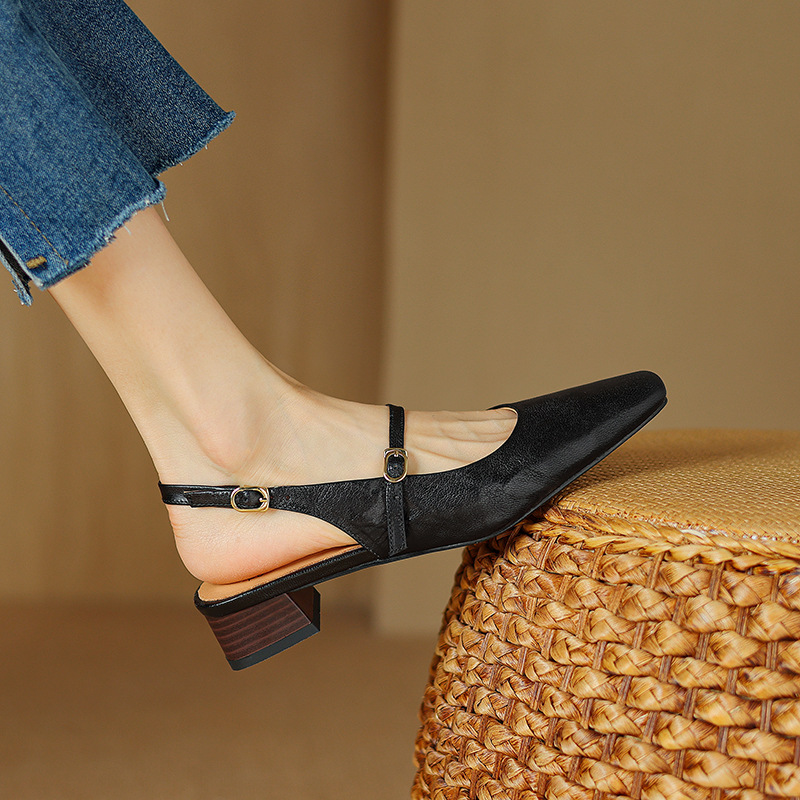 CHIKO Clover Square Toe Block Heels Slingback Shoes