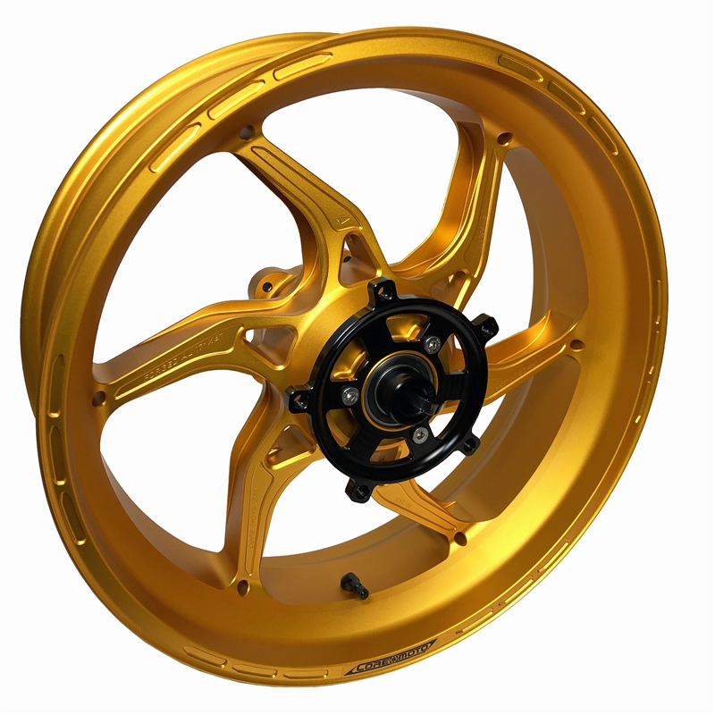 Satin Gold Core Moto Apex-6 Lightest forged motorcycle wheels for