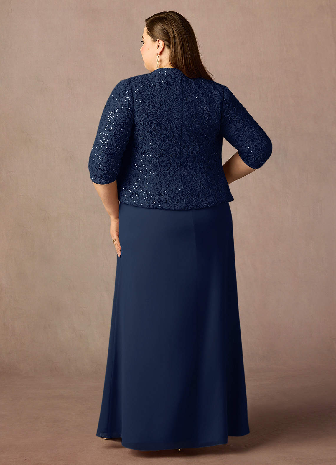 Azazie Cornelia Dark Navy Sheath Square Neckline Sequins Chiffon