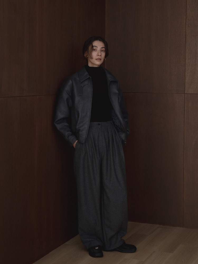 AUTHENTIC series - throat latch fake leather jacket/blue gray - NOKCHA