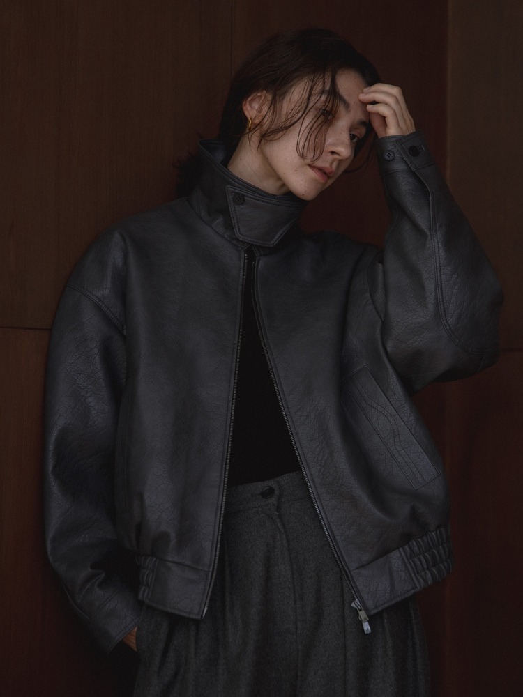 AUTHENTIC series - throat latch fake leather jacket/blue gray - NOKCHA