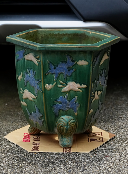 盆栽鉢を「なんちゃって金継ぎ風直し」＆蓮とチョウトンボ