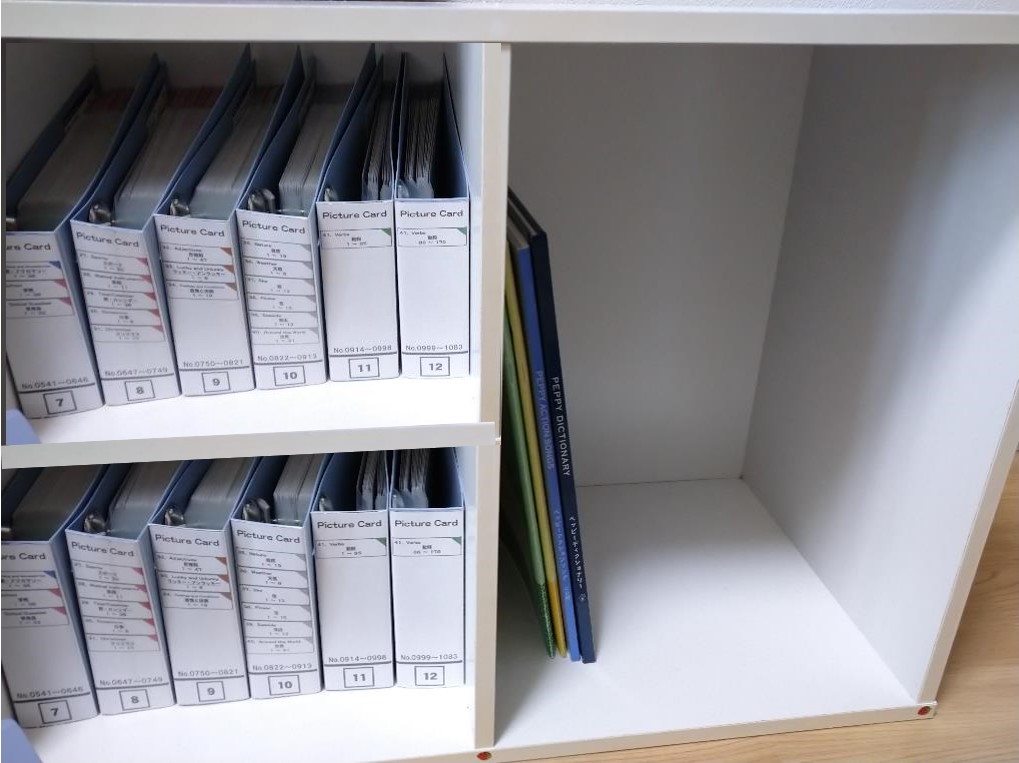 ペッピーキッズ教材】ピクチャーカードの収納棚をサイズから考え