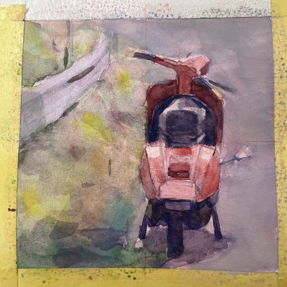 ガッシュで描く 一日一絵 乗り物『スクーター』ホルベイン不透明水彩