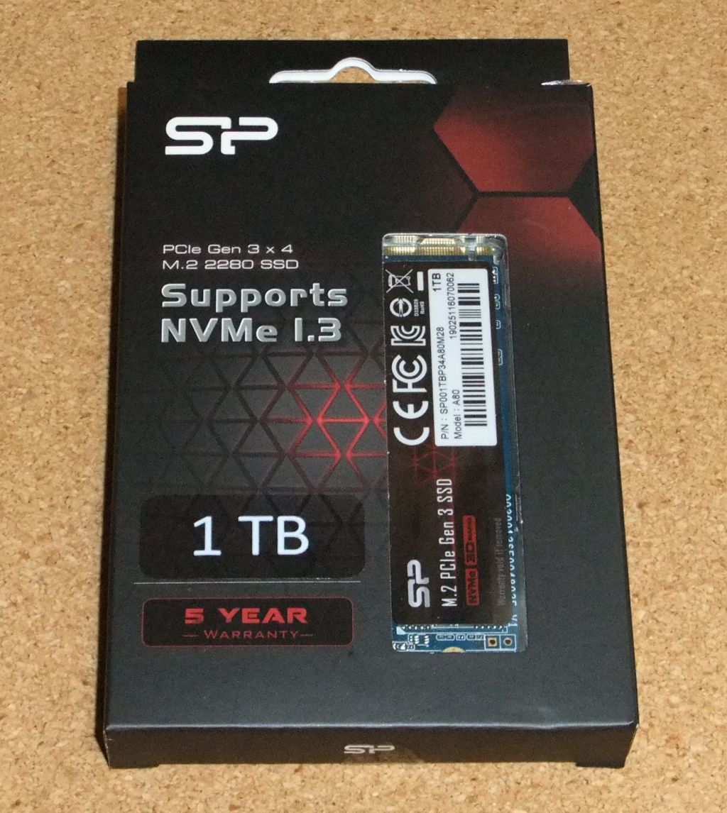 シリコンパワー M.2 NVMe SSD 1TB P34A80シリーズ SP001TBP34A80M28