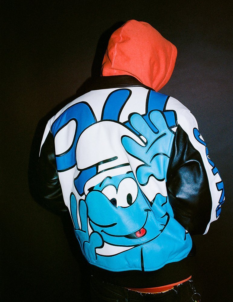 FW20 Supreme Smurfs Leather Varsity Jacket - スマーフ (Supreme